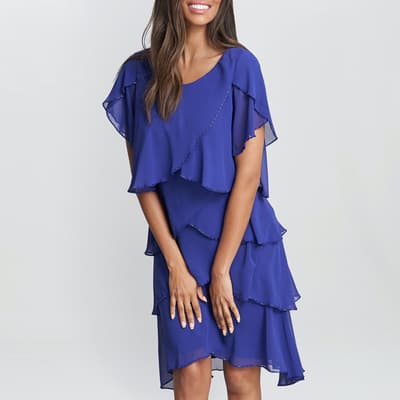 Blue Trysta Bugle Tiered Cocktail Dress