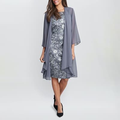 Grey Gladys Embroidered Shift Dress and Jacket