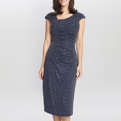 Navy Celia Metallic Knit Sleeveless Dress