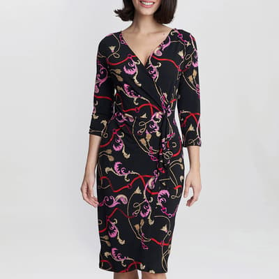 Black Alexandra Printed Jersey Ruffle Dress