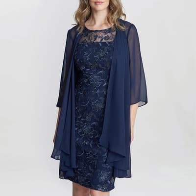 Navy Marla Petite Embroidered Dress