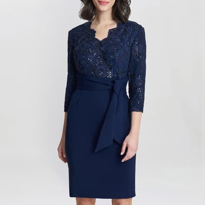 Navy Robyn Petite Embroidered Dress