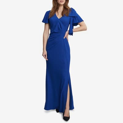 Blue Metallic V-Neck Maxi Dress