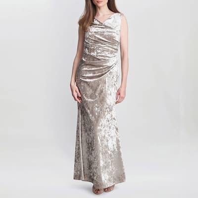 Beige Talia Crushed Velvet Maxi Dress