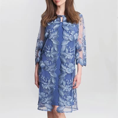 Blue Savoy Embroidered Lace Jersey Dress