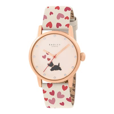 Rose Gold Plated Heart Printed Leather Strap