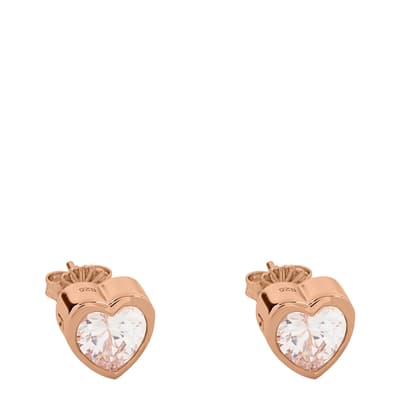 18ct Rose Gold Plated Sterling Silver Clear Stone Heart Stud Earrings