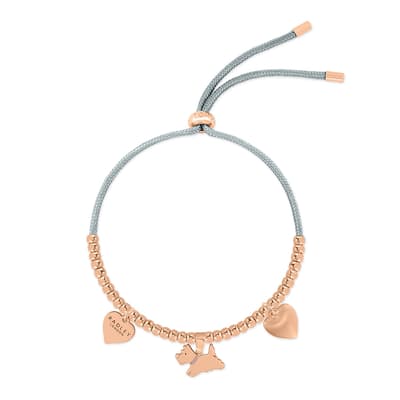 18ct Rose Gold Plated Jumping Dog & Heart Charm Cord Bracelet