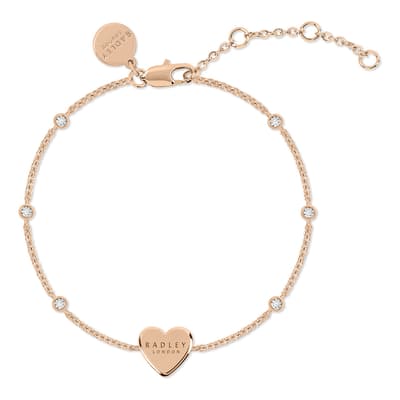 18ct Rose Gold Plated Stone Set Heart Charm Bracelet