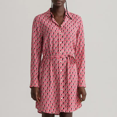 Pink Geometric Belted Shirt Dress