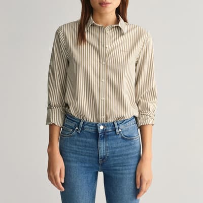 Beige Stripe Poplin Cotton Shirt