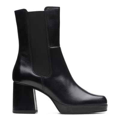 Women's Black Pique Up Leather Heeled Ankle Boots