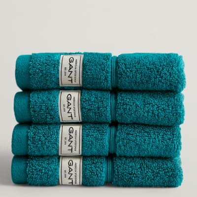 Turquoise 4 Pack Face Towels