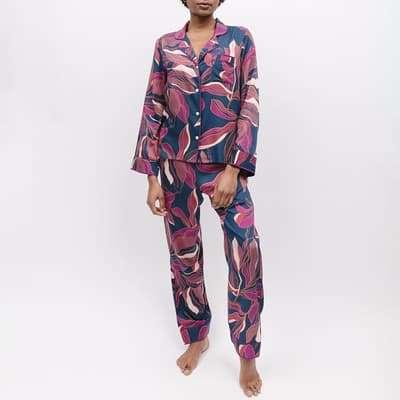 Navy Southbank Leaf Print Pyjama Set