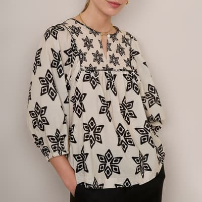 Ivory Asley Geo Cotton Blouse 