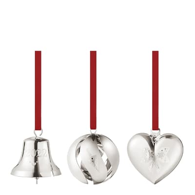 Set Of 3 Bell Ball Heart Gift Set, Palladium Plated 