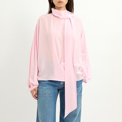 Orchid Scarf Neck Silk Blouse