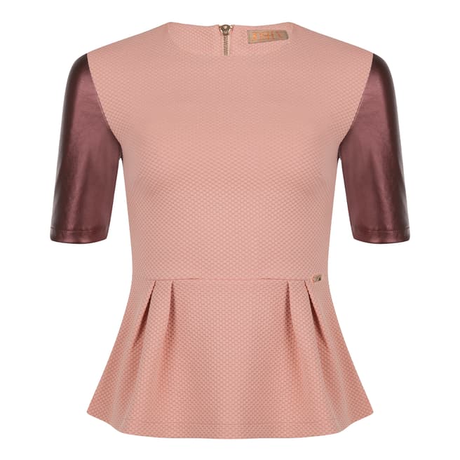 Josh V Pink Ariel Metalic Sleeve Peplum Top