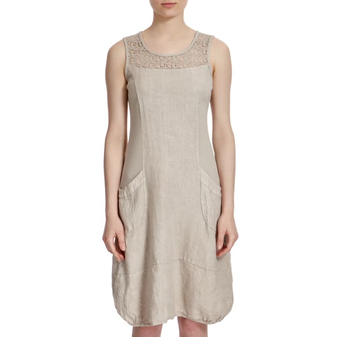 LE MONDE DU LIN Taupe Round Neck Linen Dress