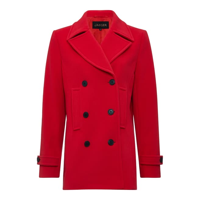 Jaeger Red Double Breasted Cashmere Blend Pea Coat