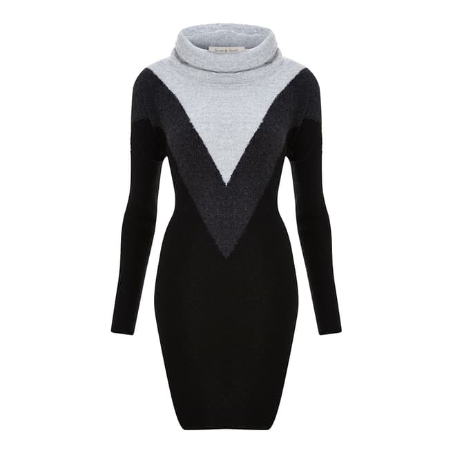 Scott & Scott Black/Grey Chevron Cashmere Dress