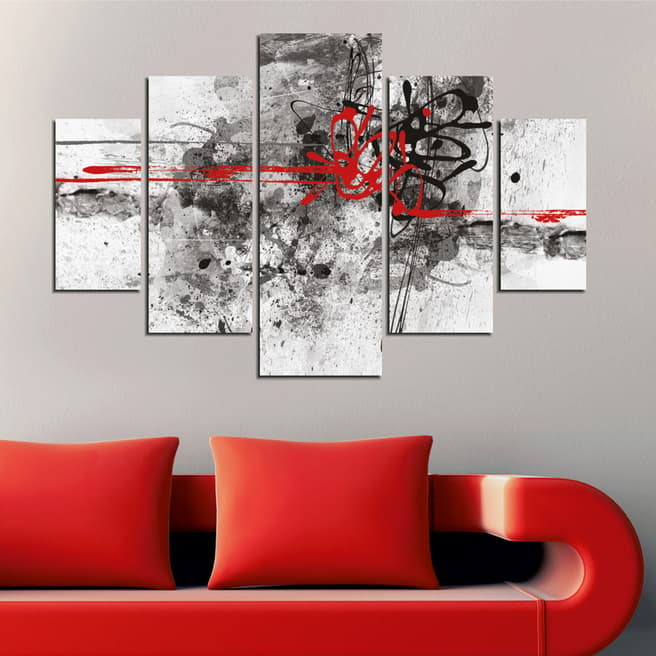 Miracle Red/Grey Paint Effect Five Piece Panel Wall Art