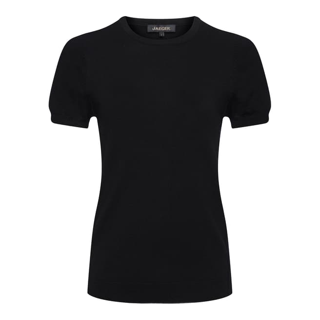 Jaeger Black Fitted Merino Wool Top