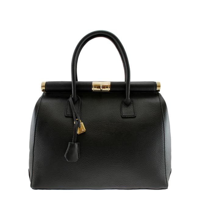 Guendalina Black Leather Gold Tone Trim Handbag