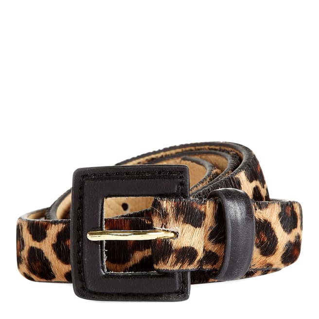 Jaeger Tan Leather Leopard Print Pony Belt
