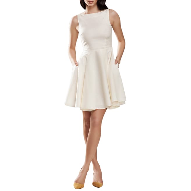 Nife Cream Tailored Fit/Flare Stretch Dress