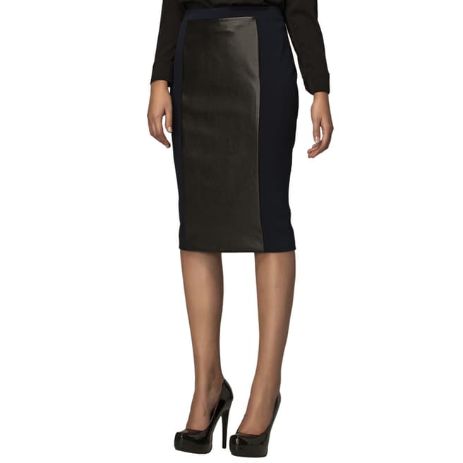 Misebla Navy Leather Look Stretch Pencil Skirt