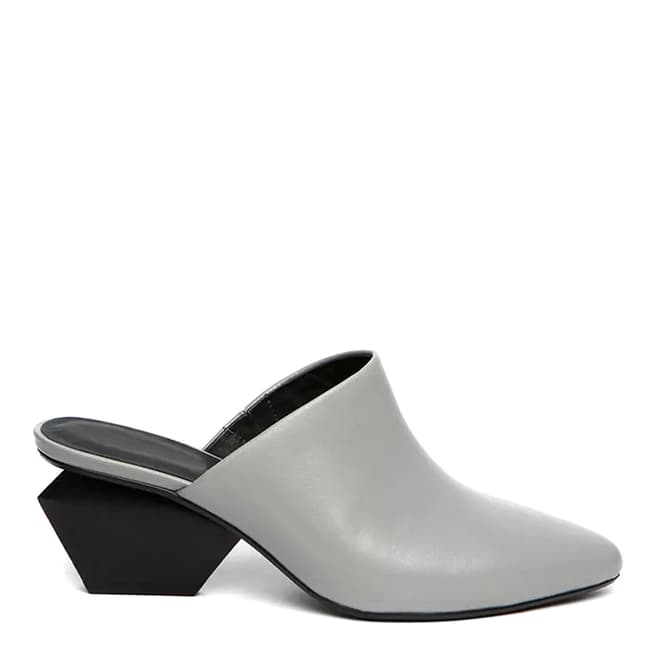 Jady Rose Grey Leather Mules Heel 6cm