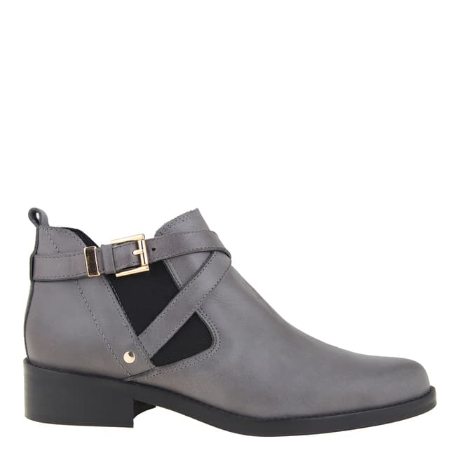 Mille Miglia Women's Grey Leather Low Ankle Boots Heel 3.5cm