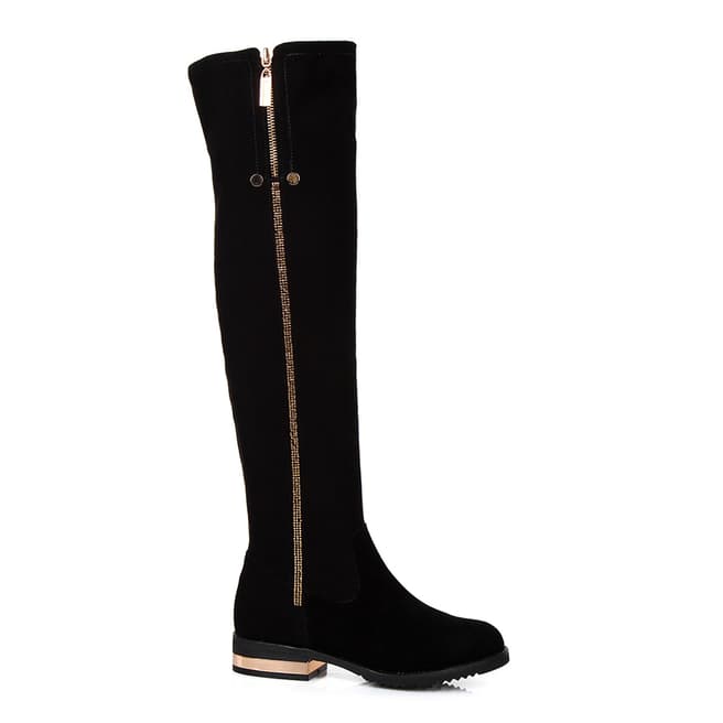 Jady Rose Black Suede/Rose Gold Riding Boots