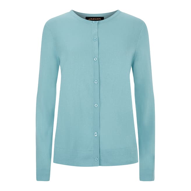 Jaeger Light Aqua Cotton Blend Cardigan