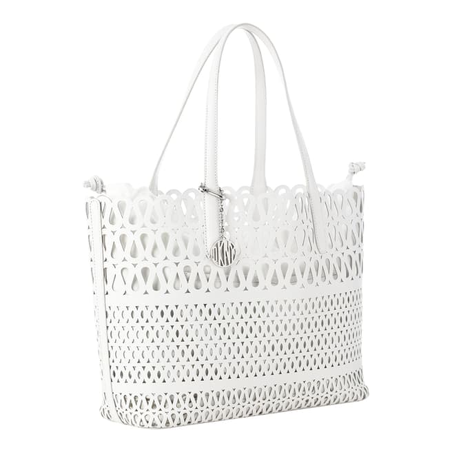 DKNY White Leather Perforated Tote Bag