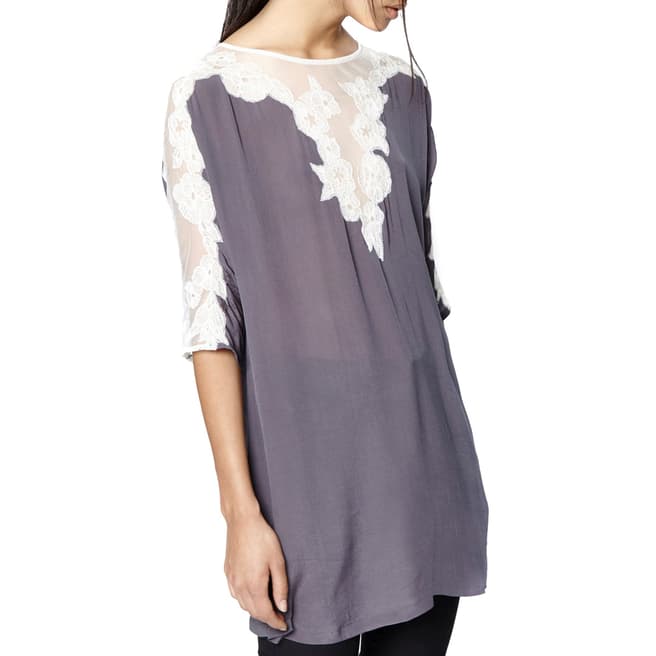 French Connection Grey/White Fast Isla Lace Tunic Top