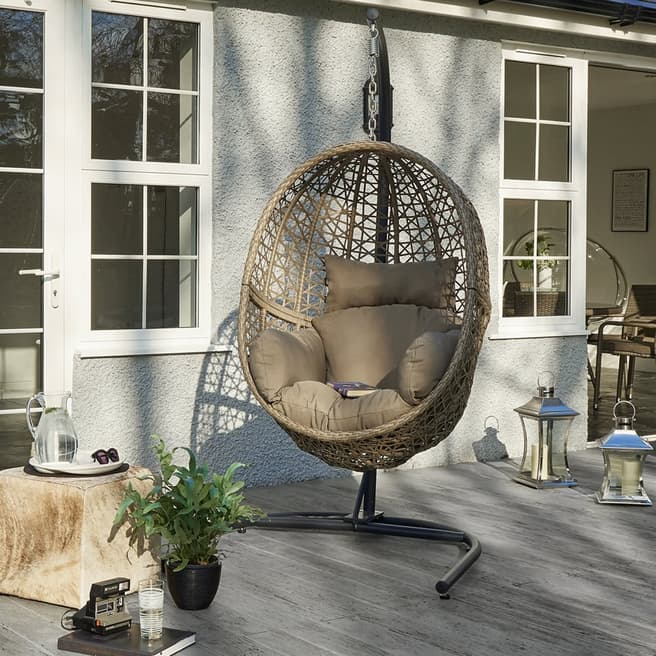 Wallace Sacks Taupe Hove Hanging Rattan Pod Chair