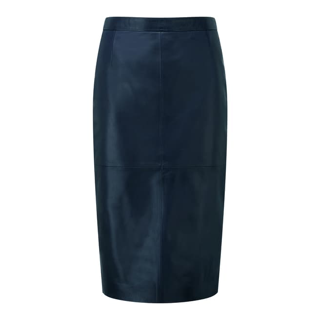 Pure Collection Navy Leather Pencil Skirt