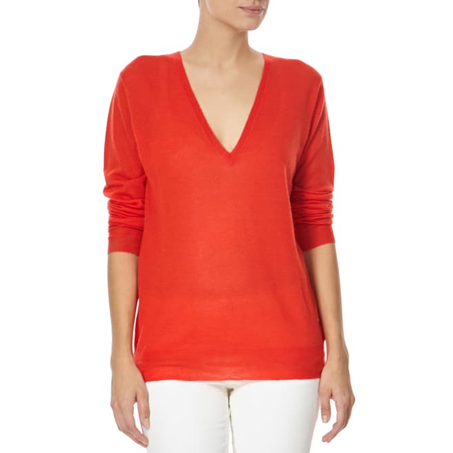 Joseph Red V Neck Cashmere Jumper 