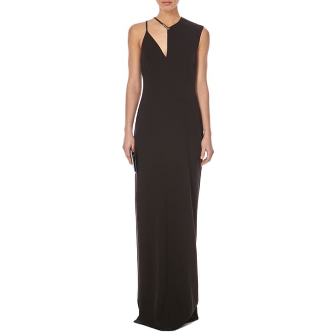 Halston Heritage Black Crepe Asymmetrical Sleeve Evening Dress