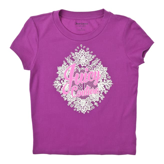 Juicy Couture Purple Juicy Lace Short Sleeve Cotton T-Shirt