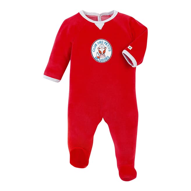 Petit Bateau Baby Boy's Red Velour Sleepsuit With Motif