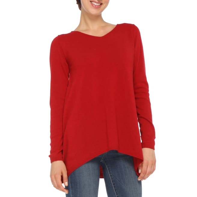 Love Cashmere Red V Neck Cashmere Blend Jumper