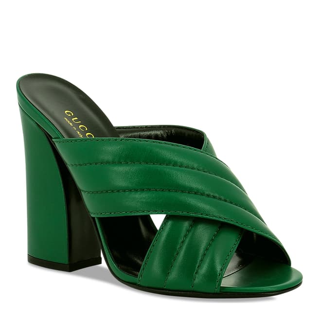 Gucci Gucci Green Leather Cross Over Mules