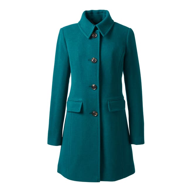 Lands End Teal Wool Blend Car Coat