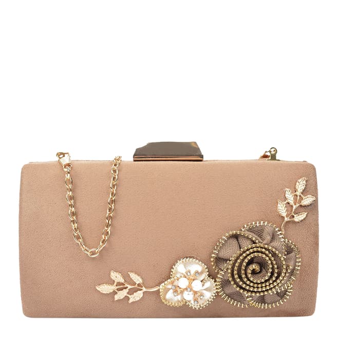 Carla Ferreri Taupe Embellished Clutch Bag