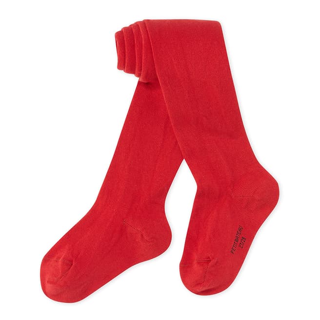 Petit Bateau Red Plain Jersey Cotton Blend Tights