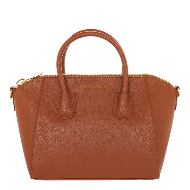 Tru Trussardi Dark Tan Leather Tote Bag