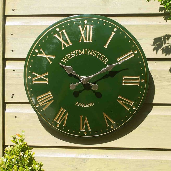 Outside In Green Westminster Tower Wall Clock 38cm